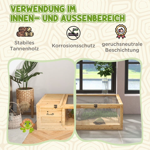 Rootz Wooden Turtle House - Turtle Enclosure - Reptile Habitat - Spacious & Ventilated - Boosts Comfort - 91 x 60.5 x 32 cm - Brown