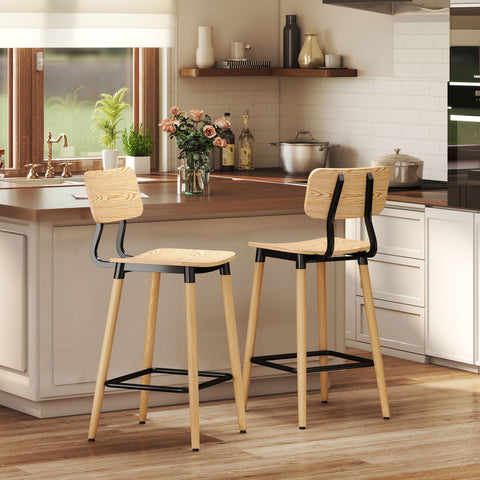 Rootz 2-Set Bar Stool with Backrest - Bar Chairs - Kitchen Island Seating - Nordic Charm - 41cm x 47cm x 94cm