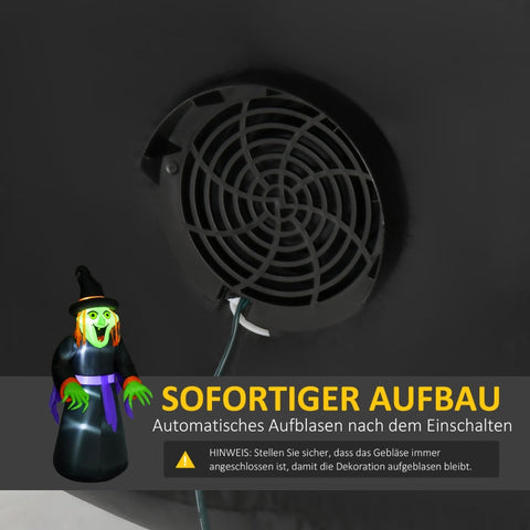 Rootz Inflatable Witch Cauldron Figure - Halloween Air Figure - LED Lighted Decoration - Durable Polyester - Weather-Resistant - 100cm x 100cm x 252cm