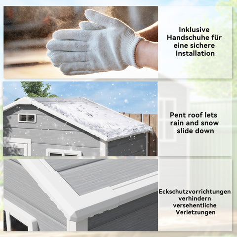 Rootz Tool Shed 1.9m² - Garden Storage House - Outdoor Utility Shed - Weatherproof & Secure - 182 x 121 x 200cm - Lockable Door, Grey, White