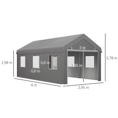 Rootz Tente Garage Carport - Storage Shelter - Auto Cover - Weatherproof Protection - 6m x 2.95m x 2.78m