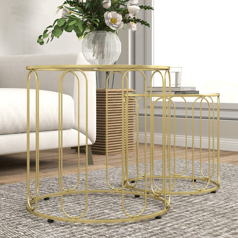 Rootz Nesting Coffee Tables Set - Glass End Tables - Modern Side Table - Elegant Design - 50x50cm & 40x40cm