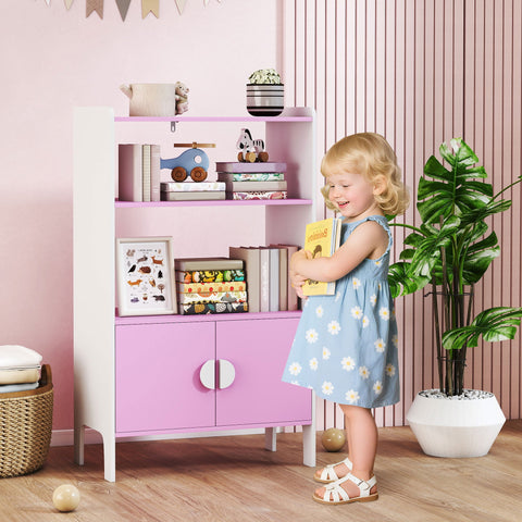 Rootz Children's Bookshelf - Kid's Bookcase - Storage Unit - Anti-Tipping Design - 60L x 100H cm - Pink & White