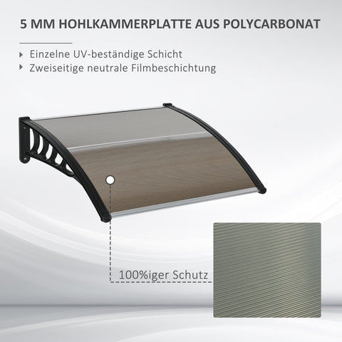 Rootz Door Roofing - Canopy Awning - Weather Shield - Protects Against Rain, Wind & Hail - 103 x 96.5 x 27 cm - Brown Polycarbonate & Aluminum