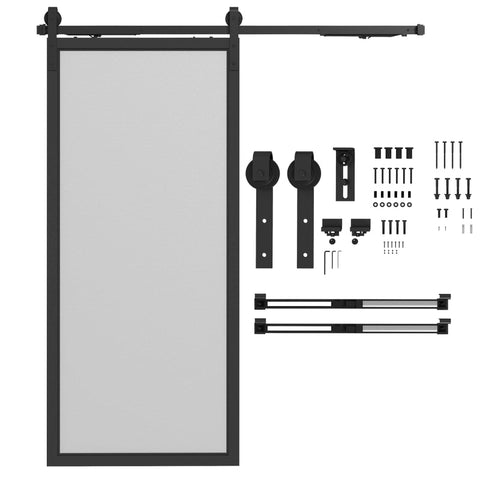 Rootz Sliding Door Hardware Kit - Rail Set - Smooth Operation - Space Saving - Carbon Steel - 183cm x 0.5cm x 4cm