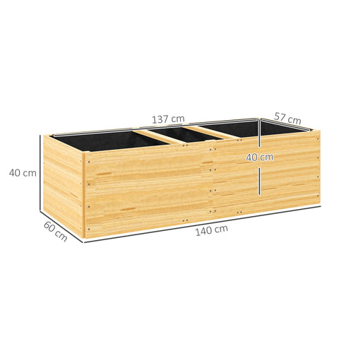 Rootz Wooden Raised Bed - Plant Bed - Garden Planter - Promotes Healthy Root Growth - 3 Planting Zones - 140 x 60 x 40 cm