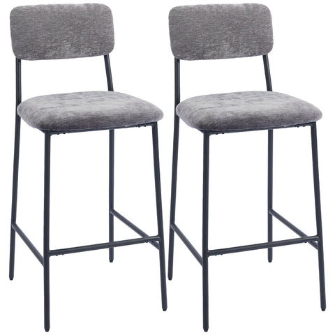 Rootz Set of 2 Bar Chairs – Padded High Chairs – Kitchen Stools – Counter Seating – Ultimate Comfort – 45.5x48x101cm – Grey Fabric, Steel Frame, Ergonomic Backrest