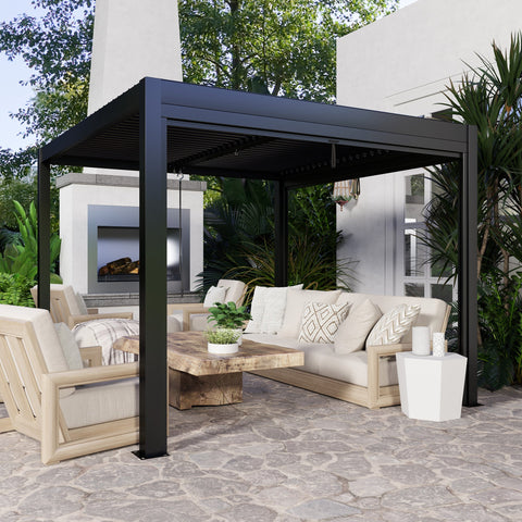 Rootz Aluminum Pergola - Bioclimatic Gazebo - Outdoor Shelter - Waterproof, Rust-Resistant, Hidden Drainage - 298cm x 298cm x 223.5cm