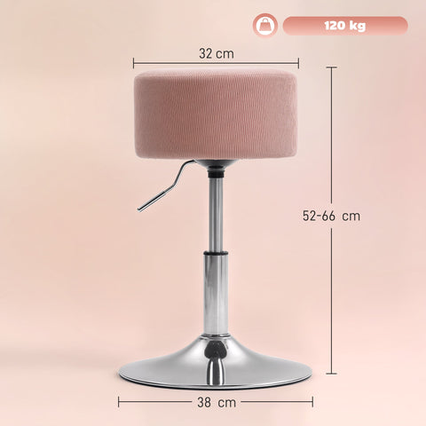 Rootz Pink Bar Stool - Padded Bar Chair - Height Adjustable Seat - 360° Rotatable Comfort - Ø38cm x 52-66cm Height