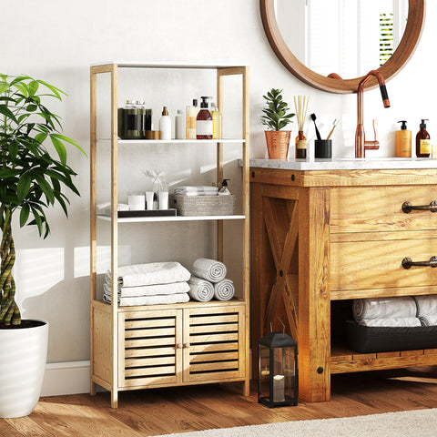 Rootz Bamboo Bathroom Cabinet - Storage Organizer - Bamboo Shelving - Maximize Space - 63 x 30 x 138 cm - Ideal for Modern Bathrooms