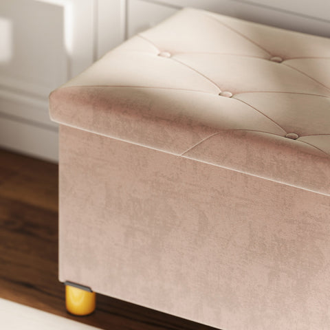 Rootz Foldable Storage Bench - Bedbell - Ottoman - 67L Capacity - Velvet Comfort - 76L x 38B x 38H cm - Pink