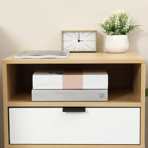 Rootz Bedside Table with Drawer - Night Stand - Scandinavia Style - Extra Storage - 50 x 39.5 x 49.5 cm Chevron Pattern