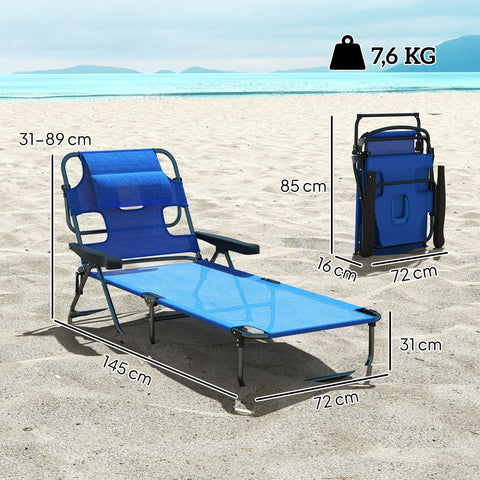 Rootz Sun Lounger - Garden Loungers - Relax Lounger - Weather-Resistant and Foldable - 194cm x 72cm x 31cm - Black + Dark Blue