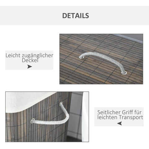 Rootz 100L Laundry Basket - Laundry Hamper - Clothes Sorter - Washable Bag - 52x32x63cm - Bamboo, Polyester, Cotton, Metal - Grey