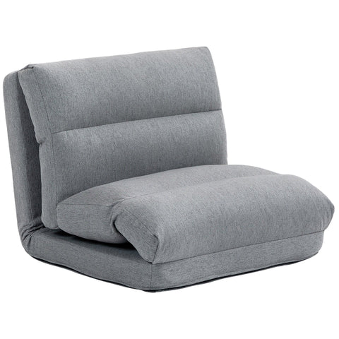 Rootz Floor Chair - Recliner Lounger Bed - Adjustable Backrest - Fabric Cover - 70cm x 41cm x 56cm - Gray - Imitation Linen - Metal Frame