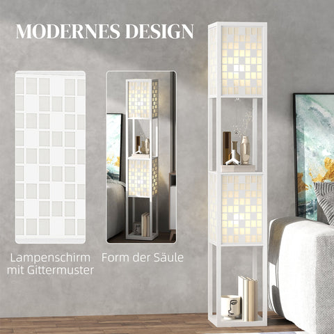 Rootz Floor Lamp - Grid Pattern Lamp - 2-Level Shelves - Enhances Ambient Lighting - White - 155.5H cm with 35.5L x 22.2B cm Lampshade