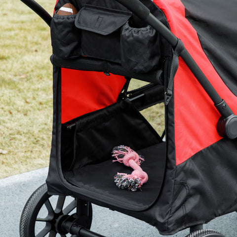 Rootz Foldable Dog Car - Dog Buggy - Pet Stroller - Comfort Rides - 124cm x 67cm x 100cm - Black, Red