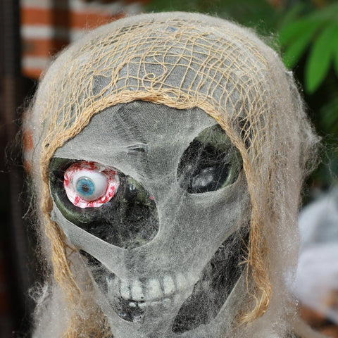 Rootz Animated Halloween Decoration - One-eyed Mummy - Flex Arms - Touch/Loud Noise Activation - Rotating Head - Eerie Glow - 55cm x 18cm x 35cm