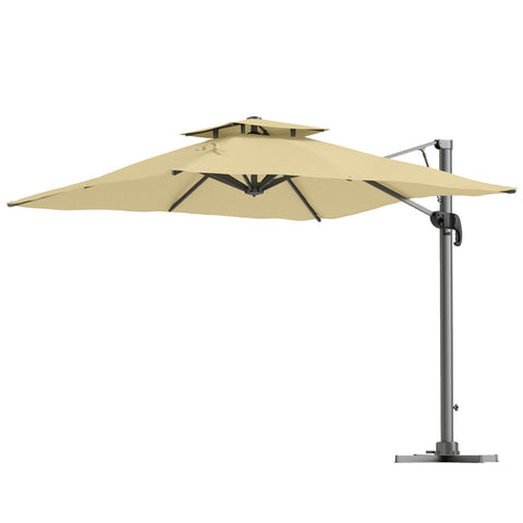 Rootz 3m Square Umbrella - Parasol - Patio Sunshield - 360° Rotation - 297x297x264cm - Hydraulic Roof, Aluminum Frame, Beige