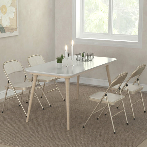 Rootz 4 Piece Set Foldable Dining Chairs - Portable Chairs - Steel Frame Seats - Comfort & Style - 45cm x 46cm x 78cm - Beige