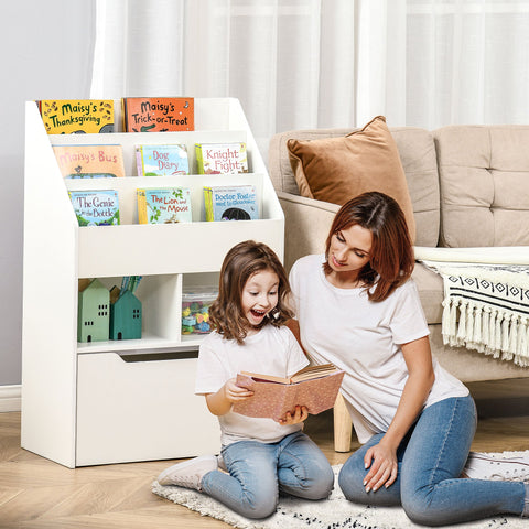 Rootz Children's Bookshelf with Drawer - Kids Shelf - Storage Furniture - Organizes Toys - 60 x 29.9 x 90 cm - White