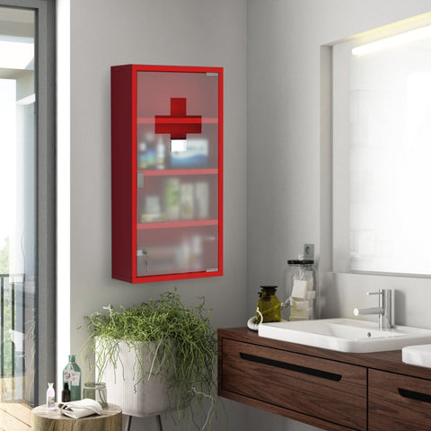 Rootz Medicine Cabinet - Secure Storage - Stylish Design - Functional Organizer - High-Quality Steel & Safety Glass - 30cm x 12cm x 60cm