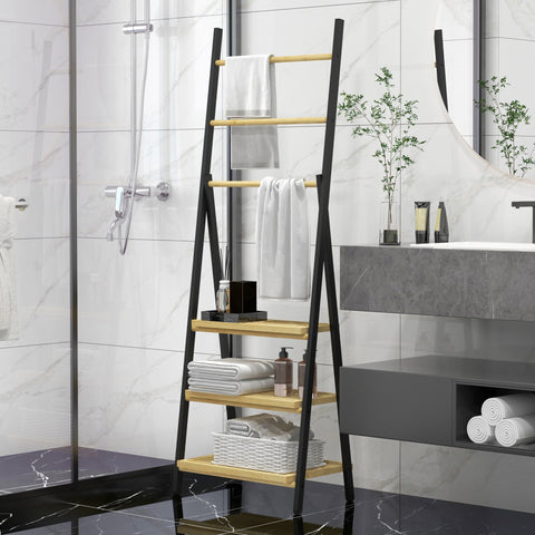Rootz Foldable Towel Holder - Bamboo Rack - Bathroom Organizer - Durable & Space-Saving - 53L x 31B x 153H cm