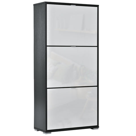 Rootz Shoe Cabinet - Shoe Storage - Entryway Organizer - Ergonomic Design - 60W x 26D x 124H cm - Black and White Finish