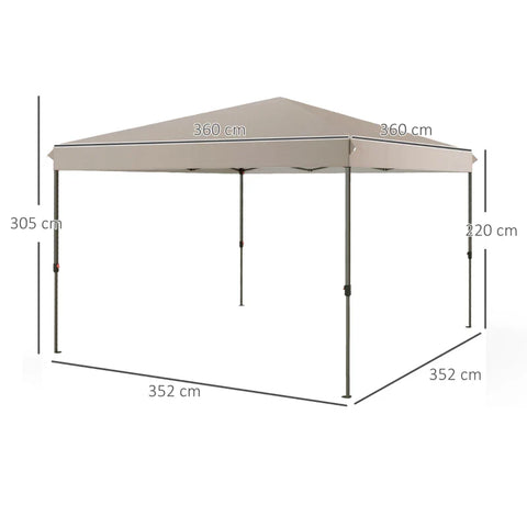 Rootz Folding Gazebo - Easy To Set Up - 1-button System - Wheeled Bag - Height Adjustable - Metal Frame - Steel - Oxford Polyester - Beige - 3.6 X 3.6m