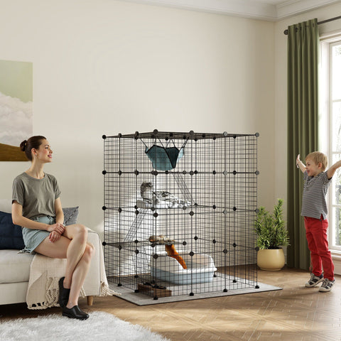 Rootz 4 Level Rabbit Cage - Small Animal Enclosure - Adaptable Grid Panels - Spacious Design - 105 x 105 x 140 cm