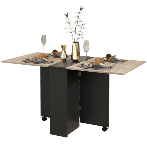 Rootz Foldable Table - Kitchen & Dining Table - Rolling Dining Console - Easy Storage - 75 x 140 x 74 cm, Brown & Black
