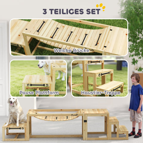Rootz Dog Agility Set - Training Structure - Skills Enhancement - Spruce Wood - Bridge/Platform/Stairs - 120cm x 50cm x 56cm