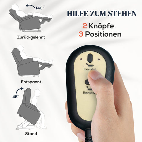 Rootz Recliner Armchair - Electrical Relaxation Chair - Grey Standing Aid - Remote Control - Luxurious Comfort - 68cm x 88cm x 104cm