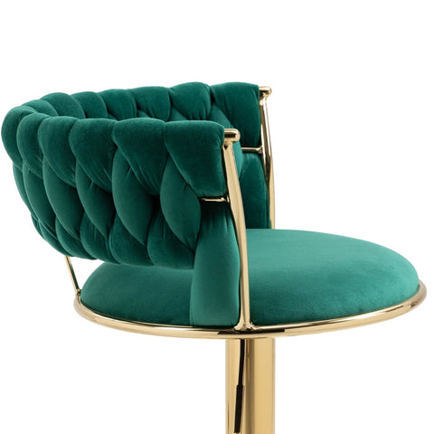 Rootz Adjustable Velvet Bar Stools - Swivel Stools - Ergonomic Seating - Gold Base - 54cm x 48cm x 78cm - Promotes Posture & Comfort