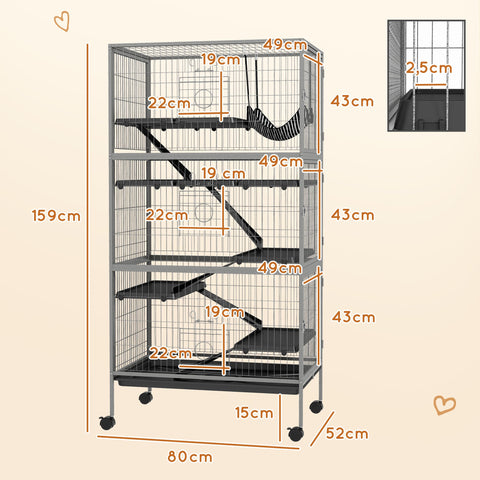 Rootz Multifunctional Rodent Cage - Small Animal Habitat - 4 Level Enclosure - Secure Steel Structure - 80L x 52B x 159H cm