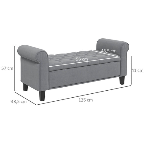 Rootz Upholstered Bed Bench - Velvet Bench - Storage Bench - Elegant Design - Ample Storage - Comfortable Seating - 126cm x 48.5cm x 57cm - Gray