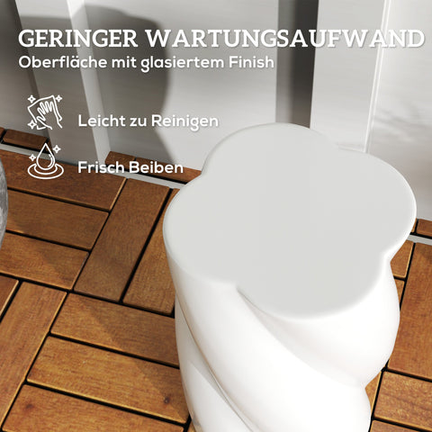 Rootz Ceramic Stool - Garden Stool - Weatherproof Seat - Resilient & Versatile - Ø33 x 45 cm - 120kg Capacity - White Spiral Design