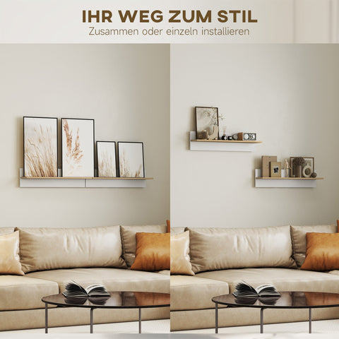 Rootz Wall Shelf Set of 2 - Floating Shelves - Display Shelf - Storage Solution - Durable & Easy to Clean - 80x16.5x20cm - White + Brown