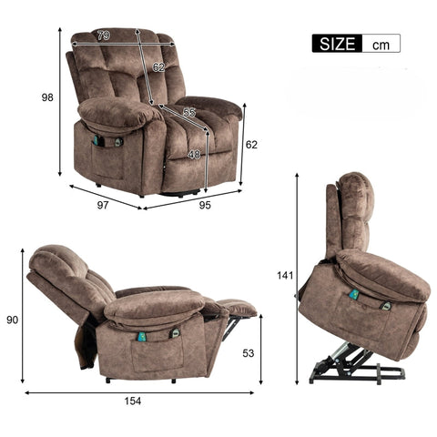 Rootz Electrically Adjustable Massage Chair - Recliner - Power Lift Chair - Ultimate Comfort - 95cm x 97cm x 98cm