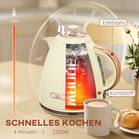 Rootz Quick Cooker Kettle - 2200W Electric Pot - Instant Boiling - Safe & Efficient - 24.2cm x 19.4cm - Brown