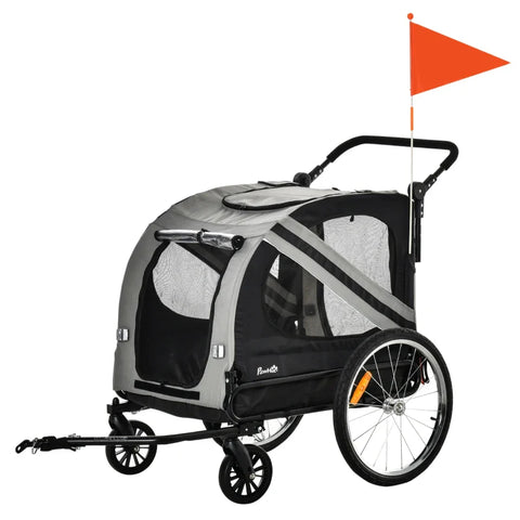 Rootz Dog Buggy - Dog Cart - Pet Buggy - Pet Bike Trailer - Dog Stroller - Safety Leash Reflectors - Gray - 140cm x 72.5cm x 108cm
