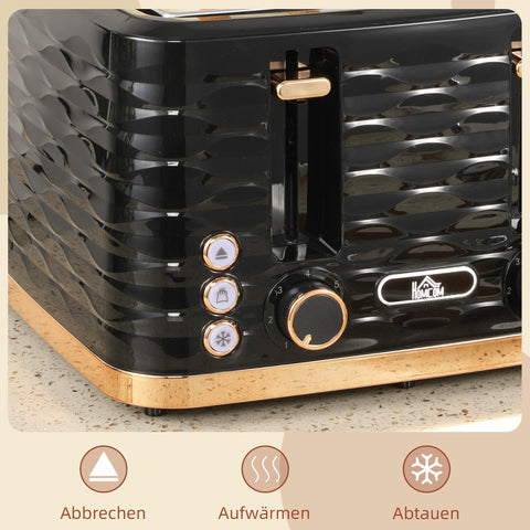 Rootz 4-Disc Toaster - Wave-Shaped Design - Multi-Function Toaster - Combats Jammed Toast - Black - 29.2cm x 27.5cm x 18.9cm