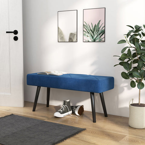 Rootz Upholstered Bench - Velvet Bench - Bedroom Seat - Elegant Design - 100 x 36 x 45 cm - Blue