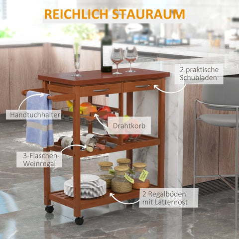 Rootz Keukentrolley - Mobiele Keukenwagen - Rollend Eiland - Voldoende opbergruimte - Hoogwaardig grenenhout - 85cm x 37cm x 85cm