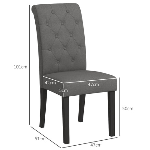 Rootz Set of 2 Dining Room Chairs - Kitchen Chairs - Upholstered Chairs - Comfort & Style - 47cm x 61cm x 101cm - Dark Gray