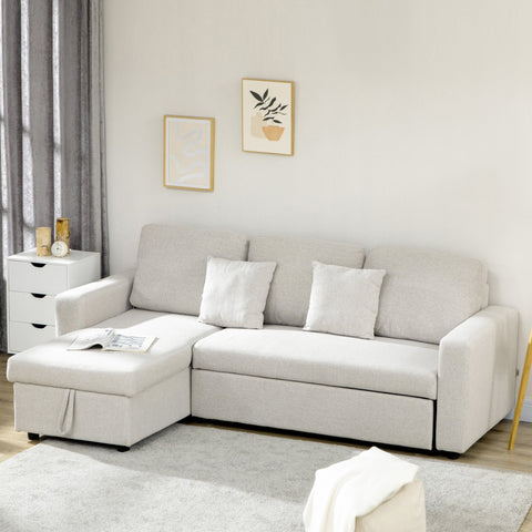 Rootz Corner Sofa Bed - Sleeper Lounge - L-Shaped Sofa - Storage Space - White - 225cm x 140cm x 88cm