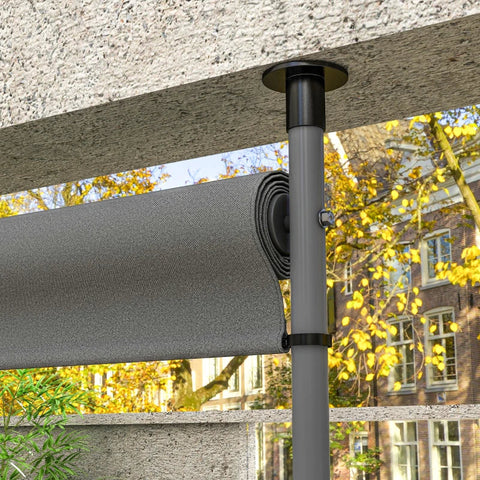 Rootz Freestanding Awning - Adjustable Length - Hand Crank - No Drilling Assembly - Aluminum Frame - Polyester - Dark Gray - 1.5m X 2.2-3.1m