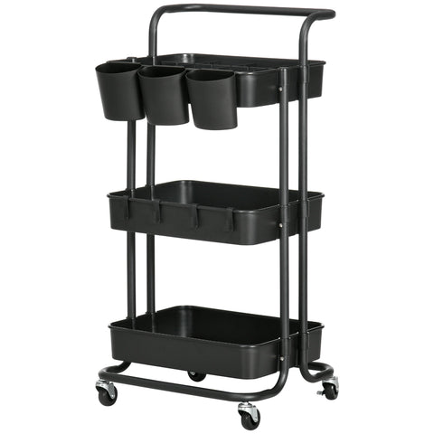 Rootz 3 Tier Trolley Storage Baskets - Organizer Cart - Mobile Storage - Compact Design - 42cm x 38cm x 86.5cm