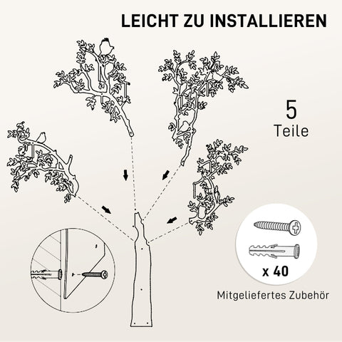 Rootz Wall-Mounted Wardrobe Hook - Coat Rack - Tree Design Hook - Space-saving - 120cm x 5cm x 175cm - Black