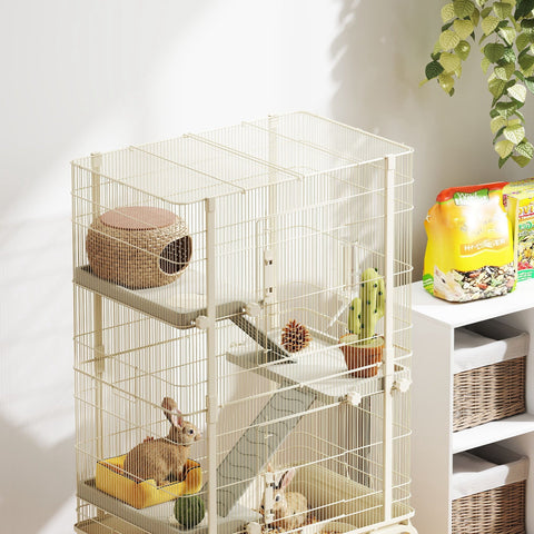 Rootz Small Animal Cage - Pet Enclosure - 4 Level Habitat - Ample Climbing Space - 88 x 48 x 150.5 cm - Brown